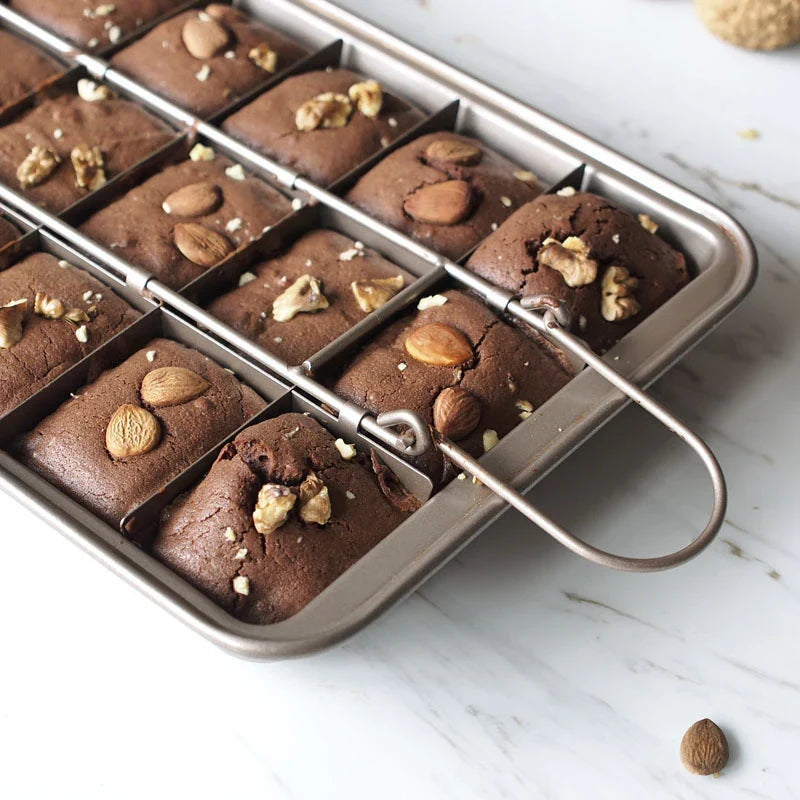 A heavy-duty steel brownie baking pan with a non-stick Teflon coating, perfect for creating delicious homemade treats in any Kiwi kitchen.