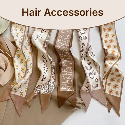 A high-quality silk scarf hair band in a versatile khaki nude color, perfect for adding elegance to any Kiwi outfit.