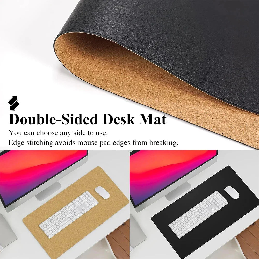 Versatile Cork and Leather Desk Mat with Dual-Sided Design for Smooth Workspace Setup