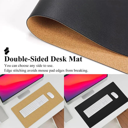 Versatile Cork and Leather Desk Mat with Dual-Sided Design for Smooth Workspace Setup