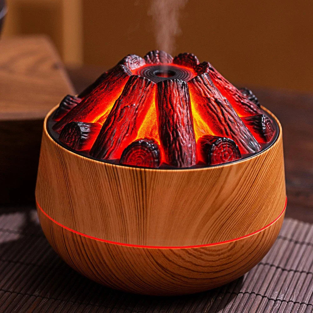 Flame Mountain USB Air Humidifier Diffuser with volcano-inspired design and adjustable mist settings for a serene atmosphere