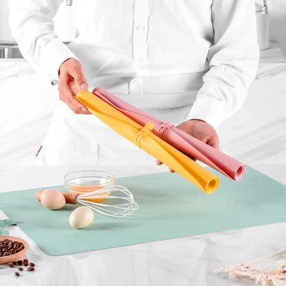 Large, thick silicone rolling pad in yellow, green, and pink colours for kneading dough and baking in the New Zealand kitchen