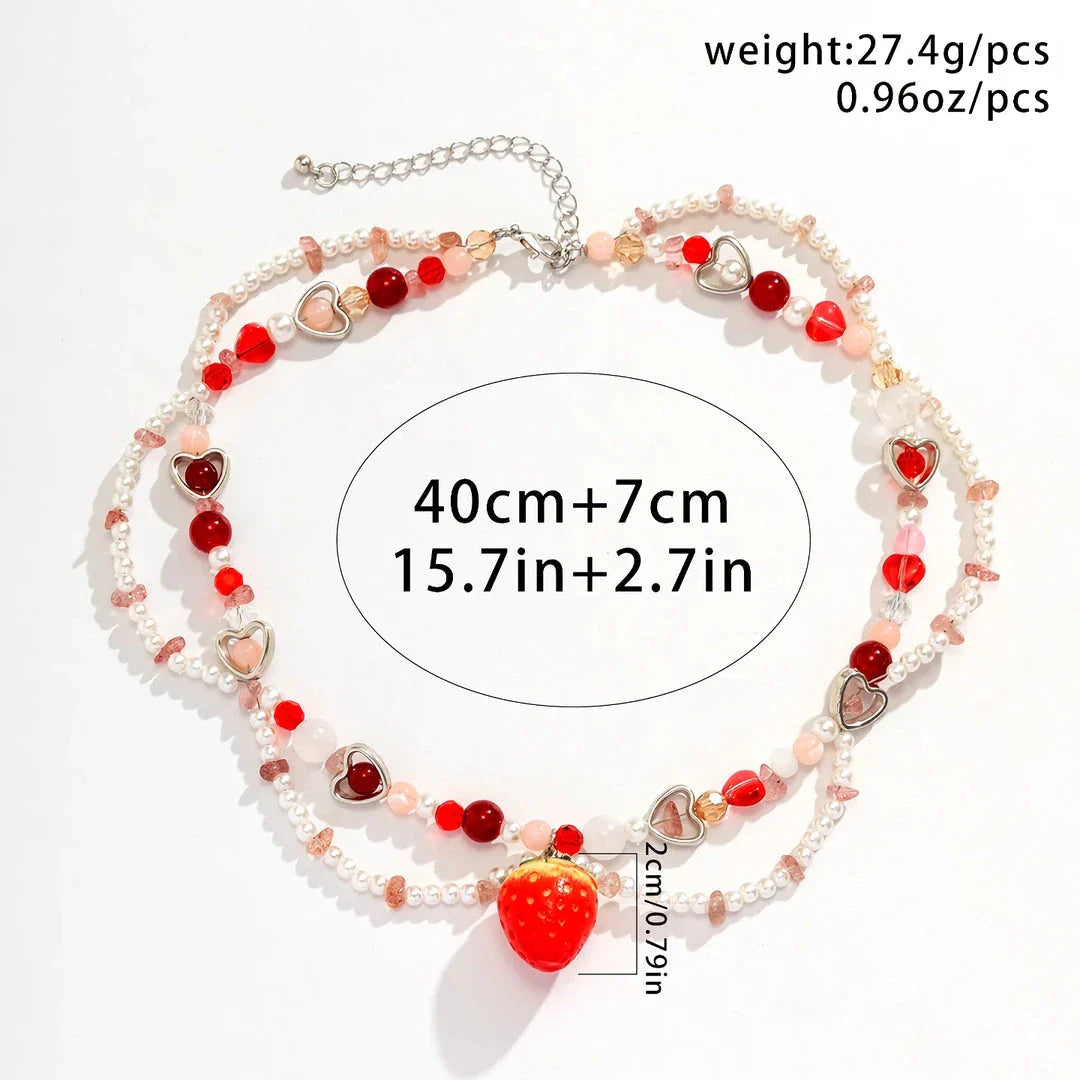 Elegant Strawberry Heart Pearl Choker Necklace with Baroque-Style Simulated Pearls