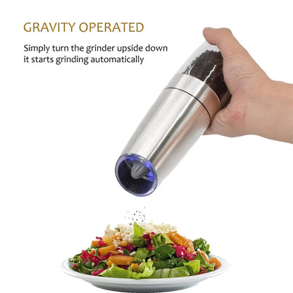 Eco-Friendly Electric Salt and Pepper Grinder with Gravity-Sensing Technology, Adjustable Grind, and LED Light