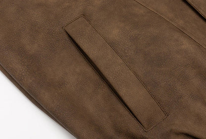 Kiwi-inspired leather jacket with a relaxed, loose fit and classic design elements