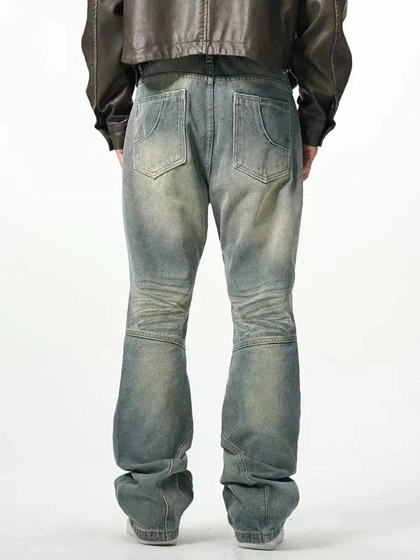 Relaxed, straight leg casual denim jeans with a distressed finish, made from premium New Zealand cotton