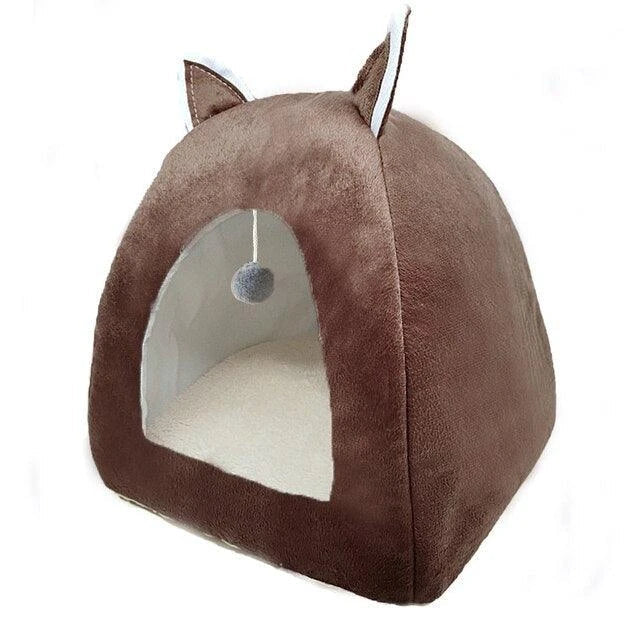 Cosy and foldable cat bed with interactive ball toy, available in a range of stylish colours to match your home decor