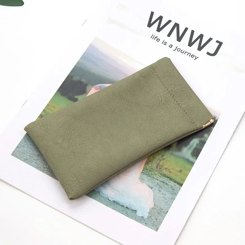 Soft PU leather glasses pouch in various colours for protecting and storing sunglasses and reading glasses