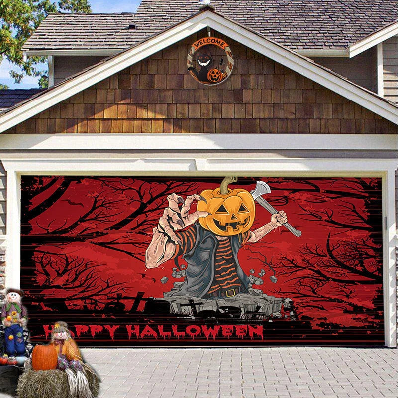 Halloween Hanging Cloth Garage Door Backdrop in abstract geometric pattern