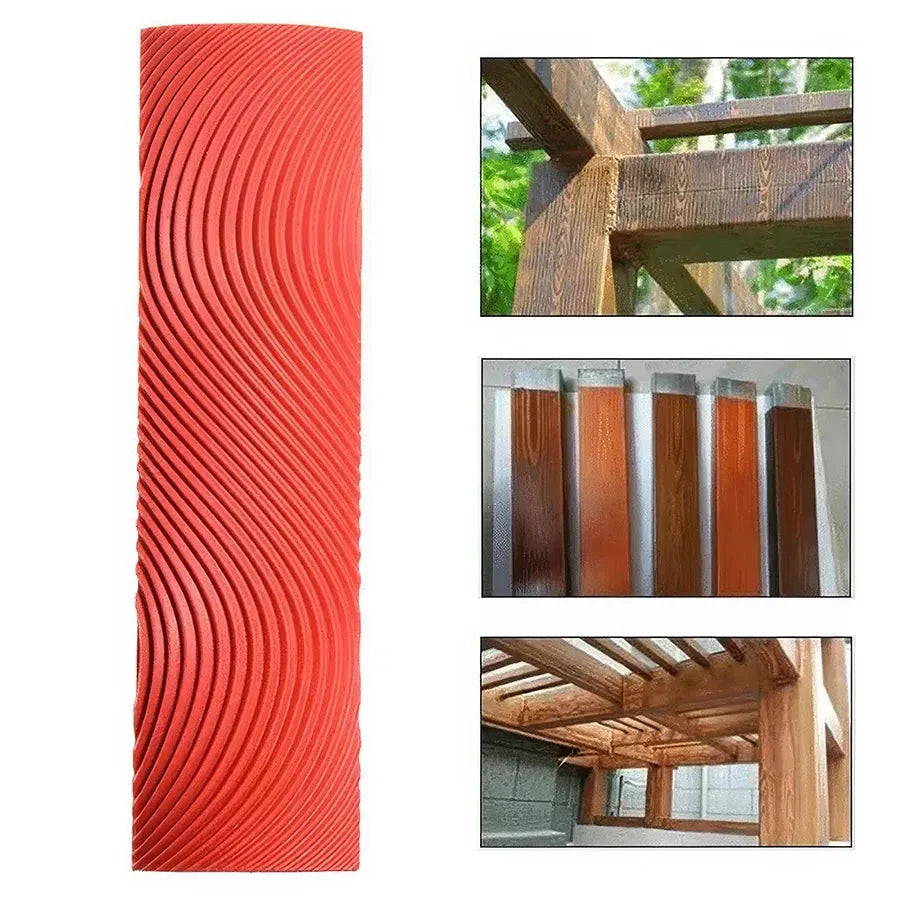 Trendha DIY Wood Grain Rubber Roller Set for creating natural wood textures on walls, doors, and furniture