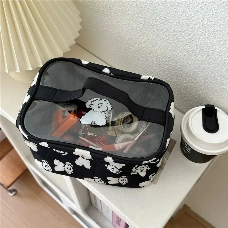 A stylish and durable dog grooming bag with a playful dog print design, perfect for Kiwi pet owners