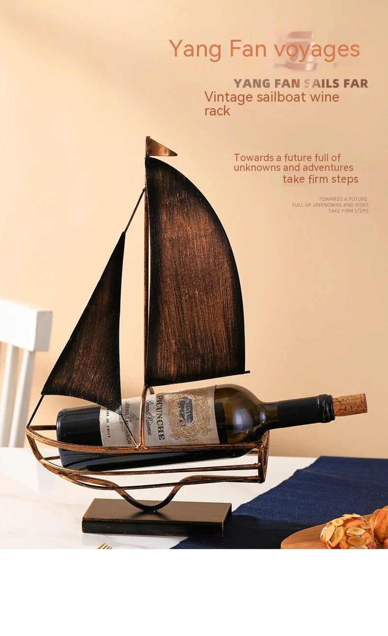 Stylish iron sailboat-shaped wine rack, a modern and nautical decor piece for Kiwi homes