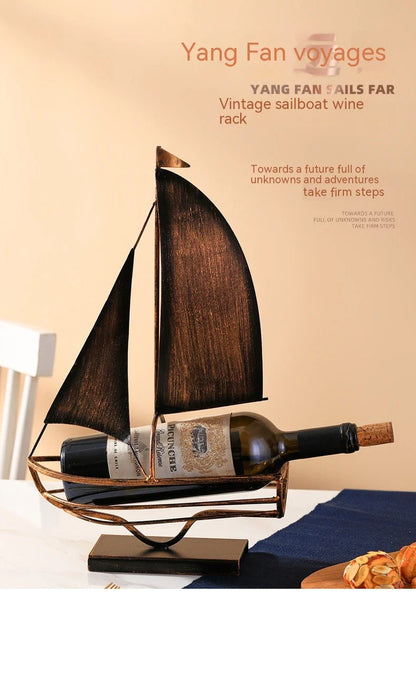 Stylish iron sailboat-shaped wine rack, a modern and nautical decor piece for Kiwi homes