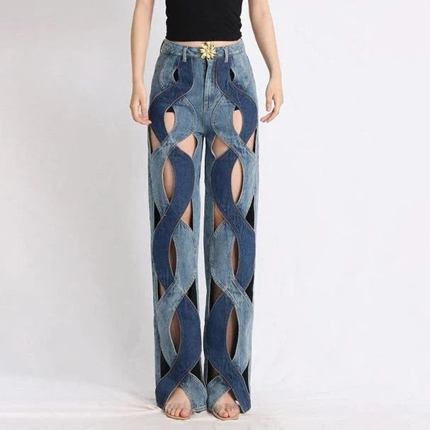 Stylish high-waist floral jeans with distressed detailing, perfect for the modern Kiwi woman's wardrobe.