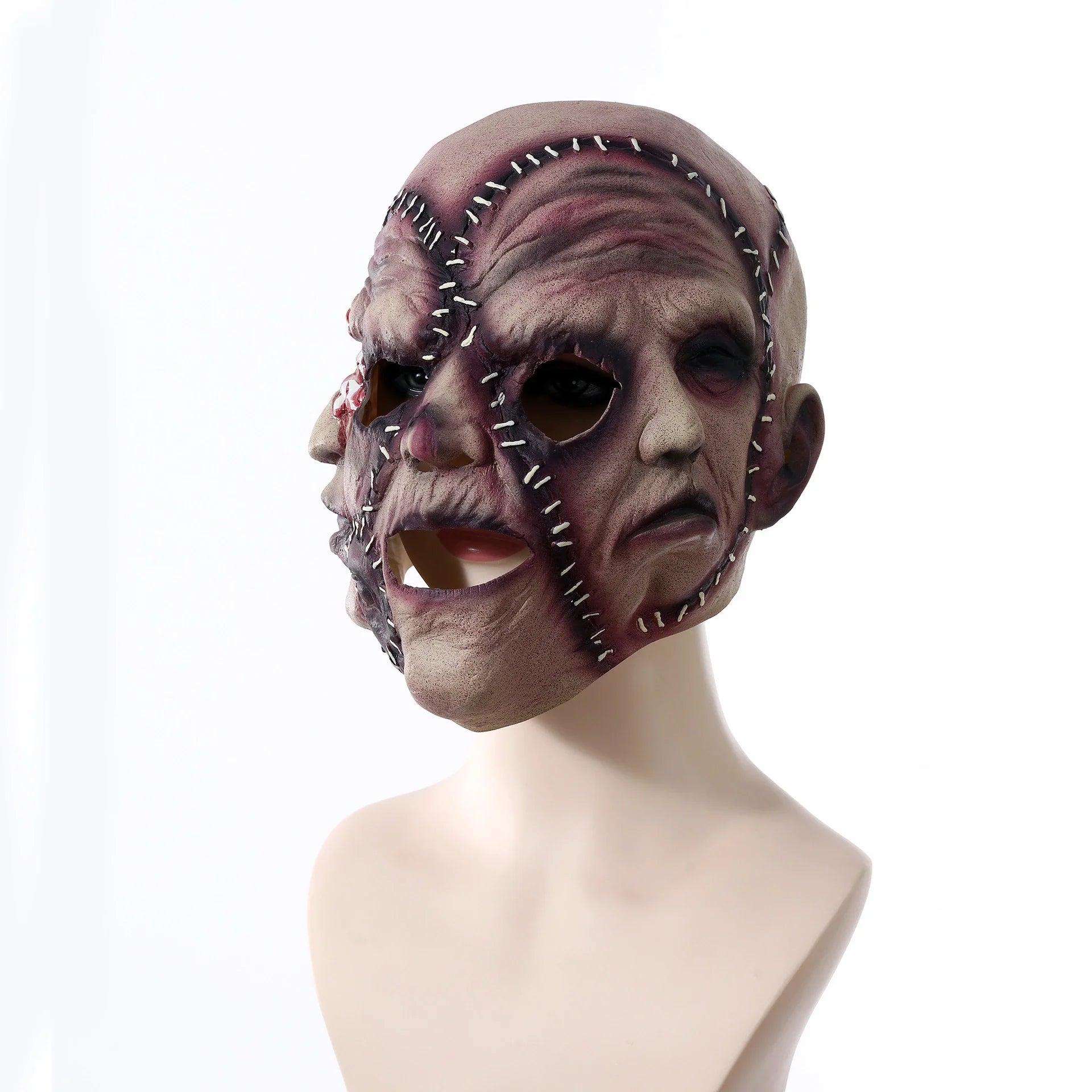 A realistic three-sided horror mask crafted from 100% natural latex, perfect for Kiwi Halloween and costume parties.