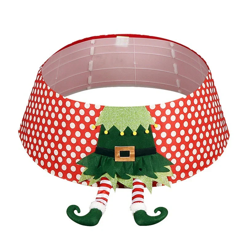 A cosy Christmas tree skirt in a classic red and white polka dot pattern, designed to fit a wide range of tree sizes and tidy up the base.