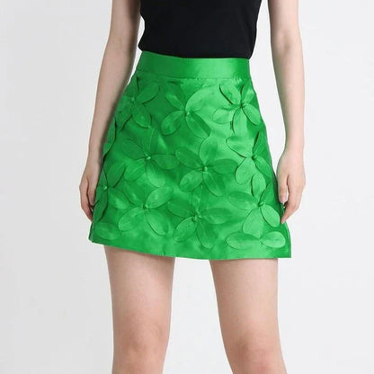 Elegant floral-patterned A-line mini skirt with a high-waist design, perfect for Kiwi summer fashion