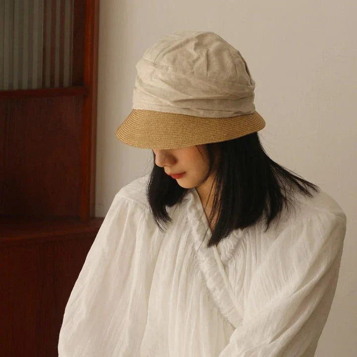 Artistic Cotton Linen Woven Sun Hat for Women - Lightweight, Foldable, and Offering Superior UV Protection