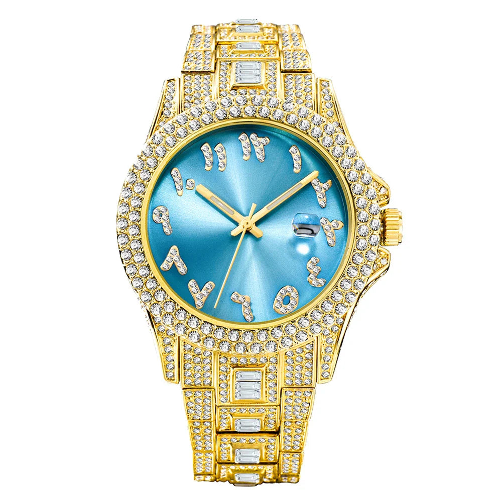 Elegant Kiwi-approved waterproof watch with diamond-encrusted dial and gold-plated strap