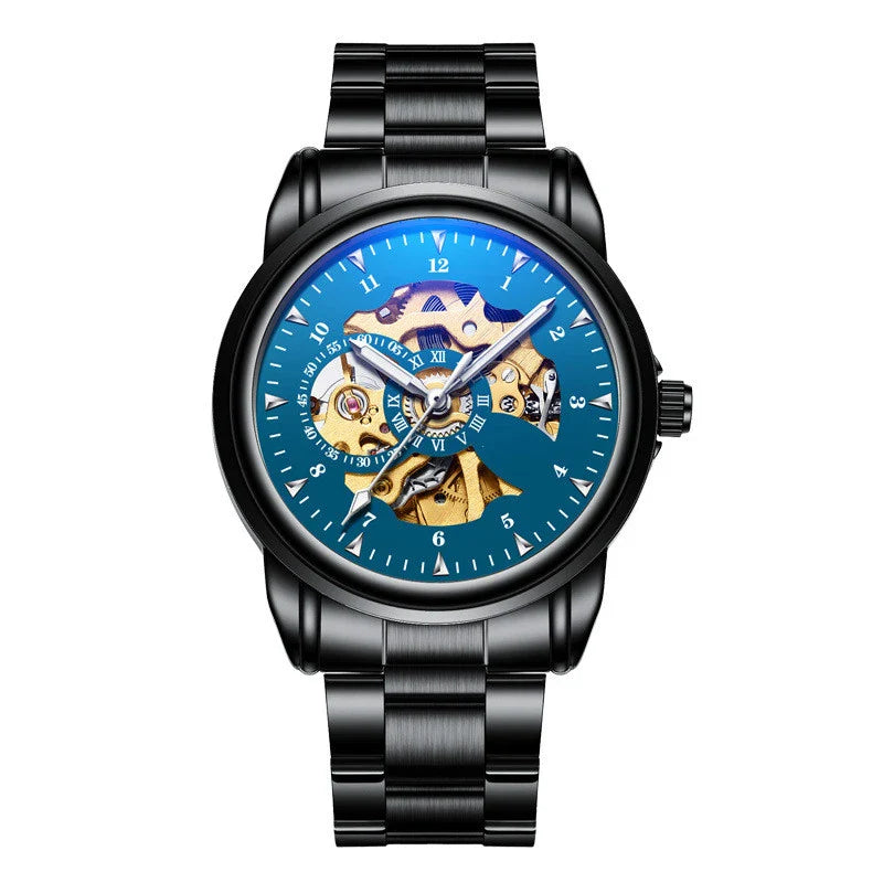 Stylish waterproof mechanical watch with stainless steel case and strap, available in multiple colour options