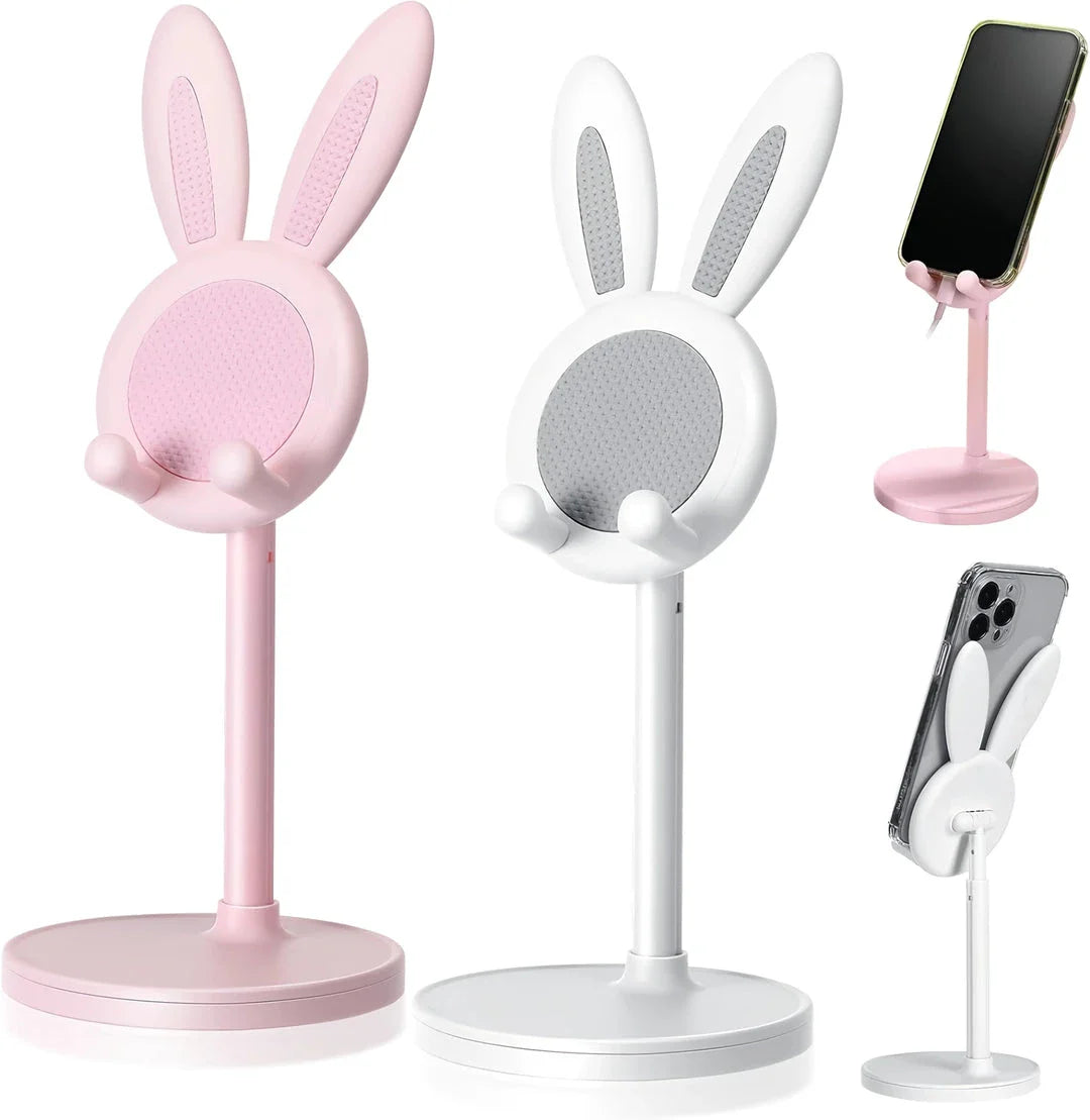 Adorable bunny-shaped mobile phone holder stand with adjustable, telescopic design for Kiwis