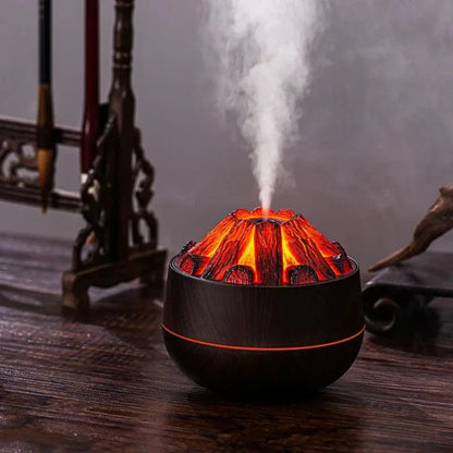 Flame Mountain USB Air Humidifier Diffuser with volcano-inspired design and adjustable mist settings for a serene atmosphere