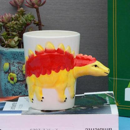 Unique 3D Ceramic Dinosaur Mugs in Tyrannosaurus, Stegosaurus, Triceratops, and Helmet designs - Premium porcelain construction with hand-painted details