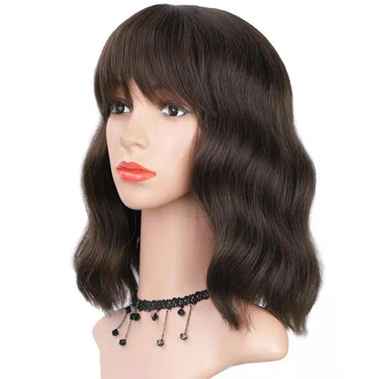 Stylish curly wig with wispy bangs in a variety of colors, perfect for adding a touch of glamour to any Kiwi look.