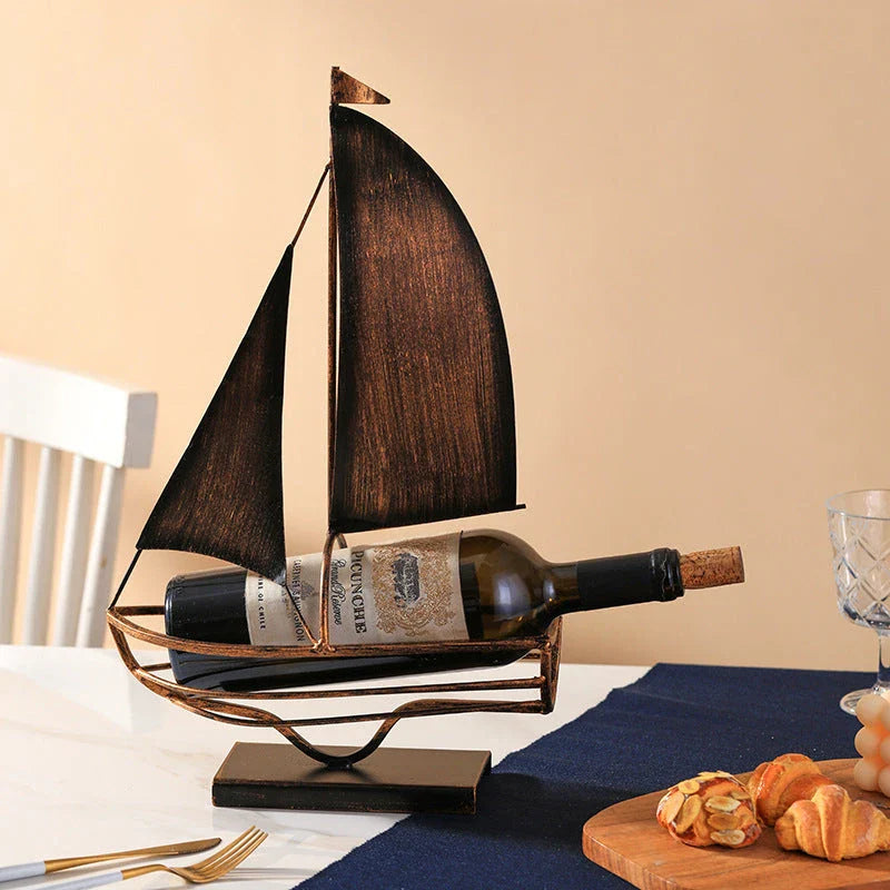 Stylish iron sailboat-shaped wine rack, a modern and nautical decor piece for Kiwi homes