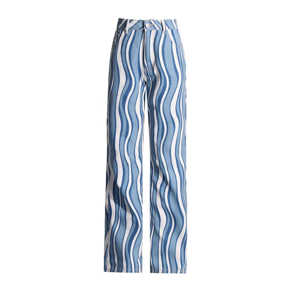 Versatile high-waist striped denim trousers in a modern, flattering design for Kiwi women's summer fashion