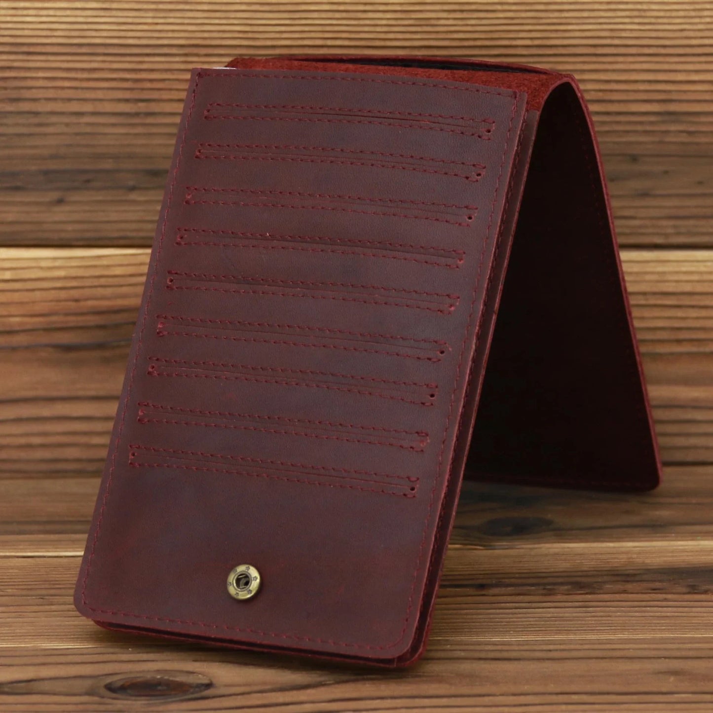 Premium New Zealand leather phone bag with 18 card slots, cash compartment, and dedicated phone pocket