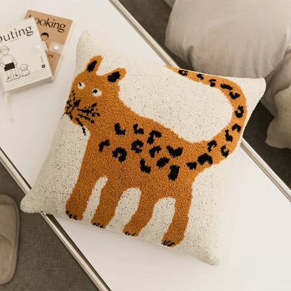 Cosy spot cat microfibre knitted cushion cover in soft beige, adding a playful touch to Kiwi living spaces.