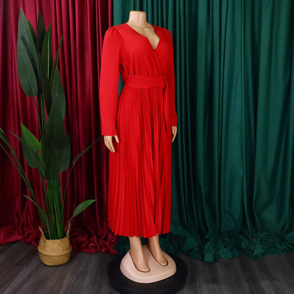 Stylish pleated Africa dress with lace-up detailing, available in various colours