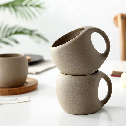 Japanese-inspired stoneware ceramic coffee mug with matching tray, showcasing a minimalist and elegant design perfect for Kiwi households