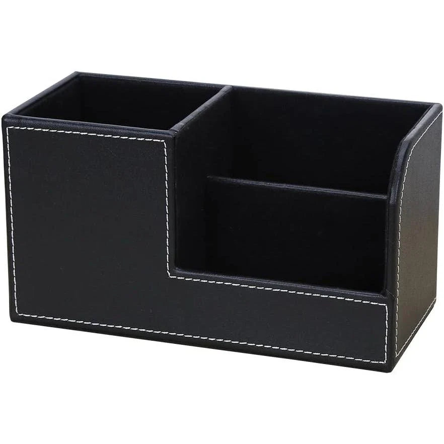 Stylish leather pen organiser in black and brown colours, designed for modern Kiwi workspaces