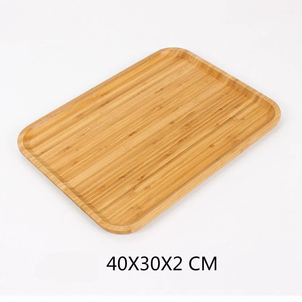 Bamboo serving tray with a sleek, minimalist design for serving food, drinks, or as a decorative piece in a modern kitchen