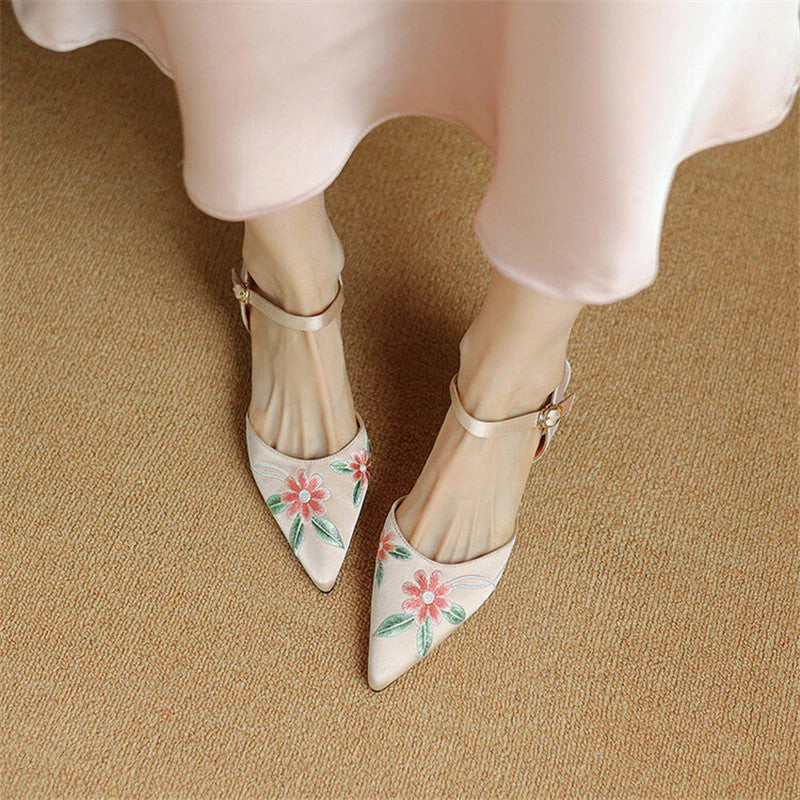 Shopfluxpro NZ Embroidered Pointed Toe Summer Sandals - Elegant Comfort for Kiwi Fashionistas