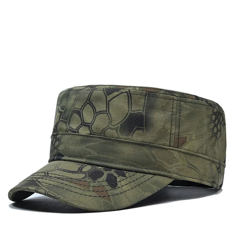 Stylish Flat Python Hat with Camouflage Pattern, Ideal for Outdoor Adventures in New Zealand