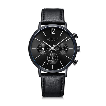 Stylish Multi-Function Quartz Waterproof Watch with a sleek design, durable mineral-reinforced glass, and comfortable leather strap