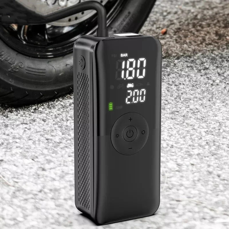 Compact USB Electric Air Pump with Digital Display - Portable, Wireless Tyre Inflator and Power Bank