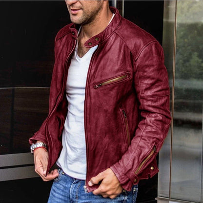 Stylish men's PU leather jacket with stand collar, designed for the active Kiwi lifestyle