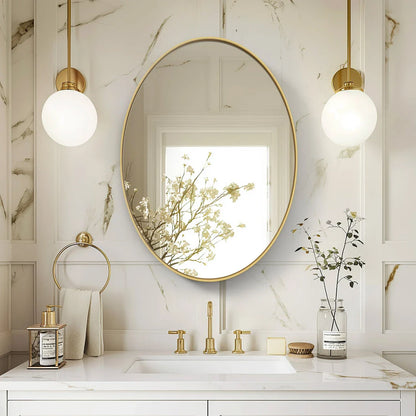 Stylish oval gold-framed wall mirror with a contemporary and elegant design, suitable for decorating Kiwi homes.