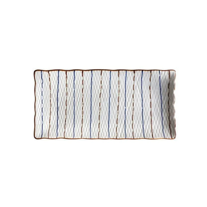 Beautifully crafted Japanese-inspired ceramic plate with a blue and orange glazed finish, perfect for Kiwi homes