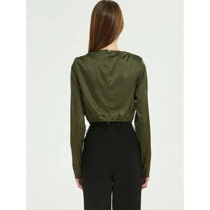 Elegant green silk chiffon long sleeve blouse, designed in New Zealand for the modern Kiwi woman