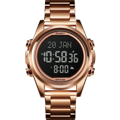 Premium men's electronic watch with Arab steel casing and stylish gold, rose gold, or black finish
