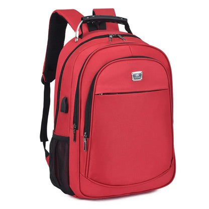 Spacious USB backpack with Oxford cloth and polyester construction, suitable for school, travel, and outdoor adventures