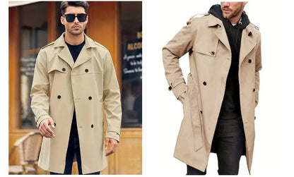 Men's Double-breasted Wool Coat in Light Gray, Black, Khaki, and Dark Brown Colors