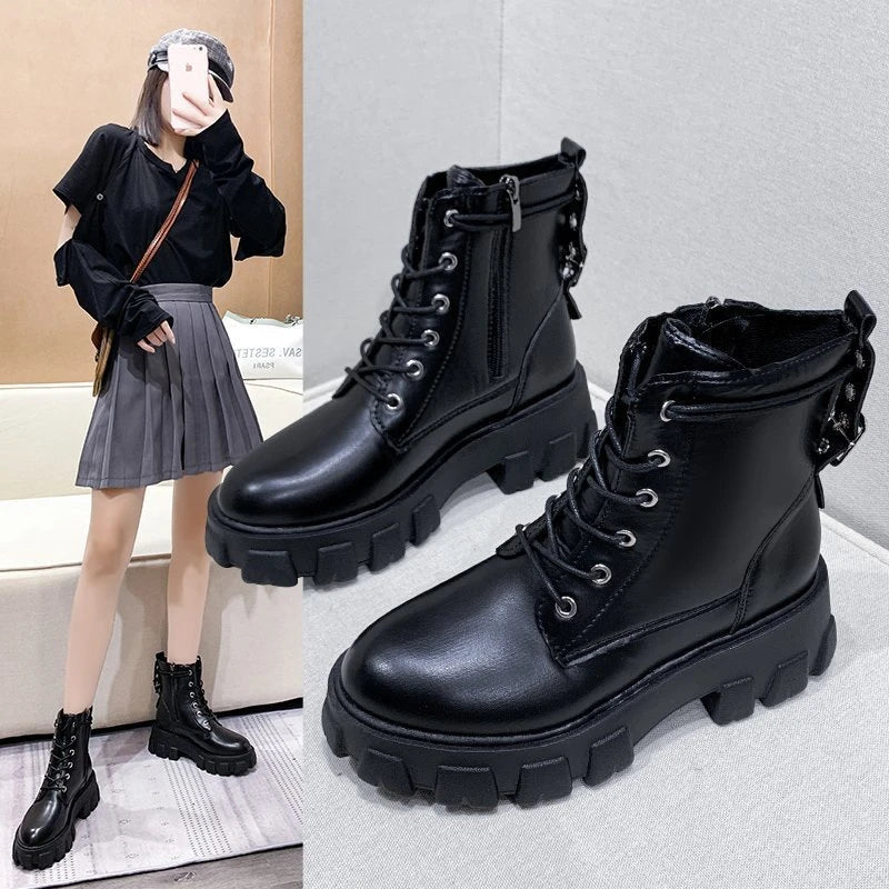 Stylish and warm artificial PU women's boots with rubber sole, front tie closure, and cotton lining for autumn and winter in New Zealand