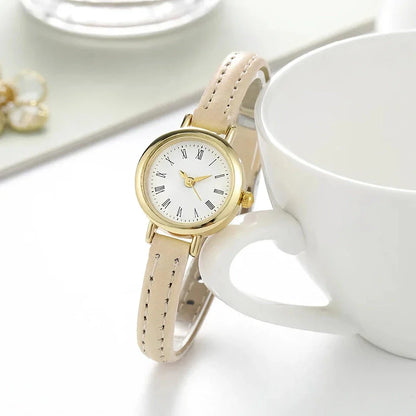 Elegant brown leather quartz watch with minimalist design, perfect for Kiwi women