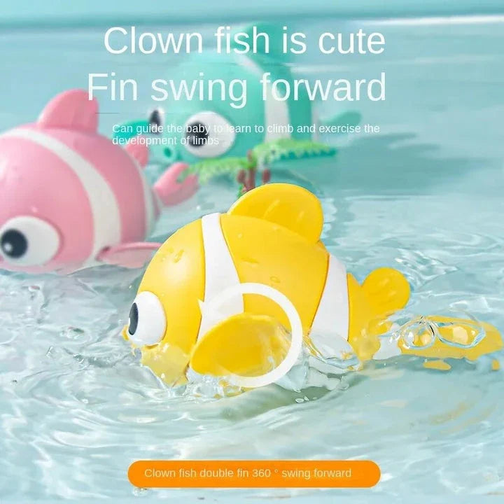 Cartoon fish wind-up bath toy in green, designed for New Zealand toddlers to enjoy during bathtime